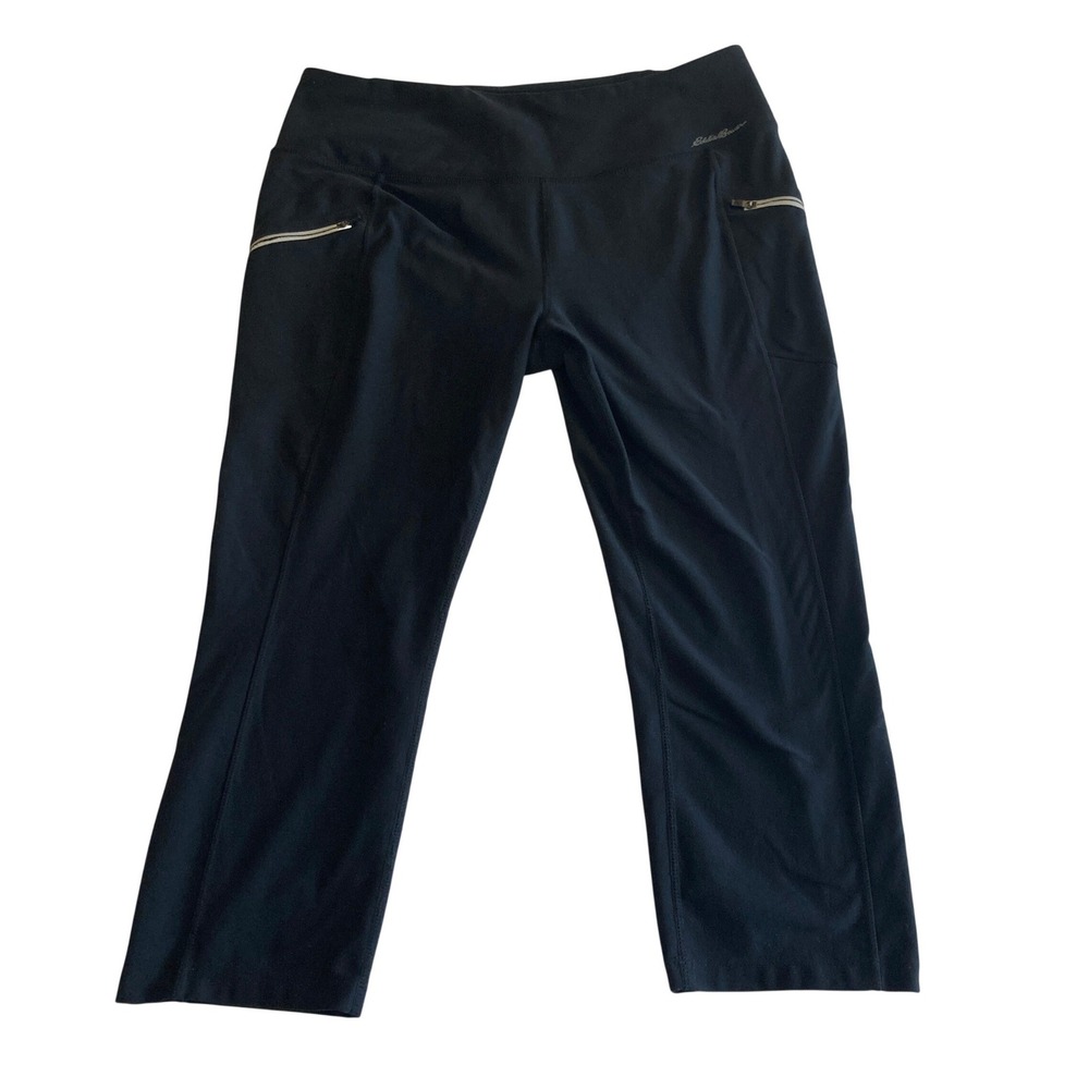 Eddie Bauer Travex Resolution Capri Pants Womens Large Black Zipper Pocket Crop